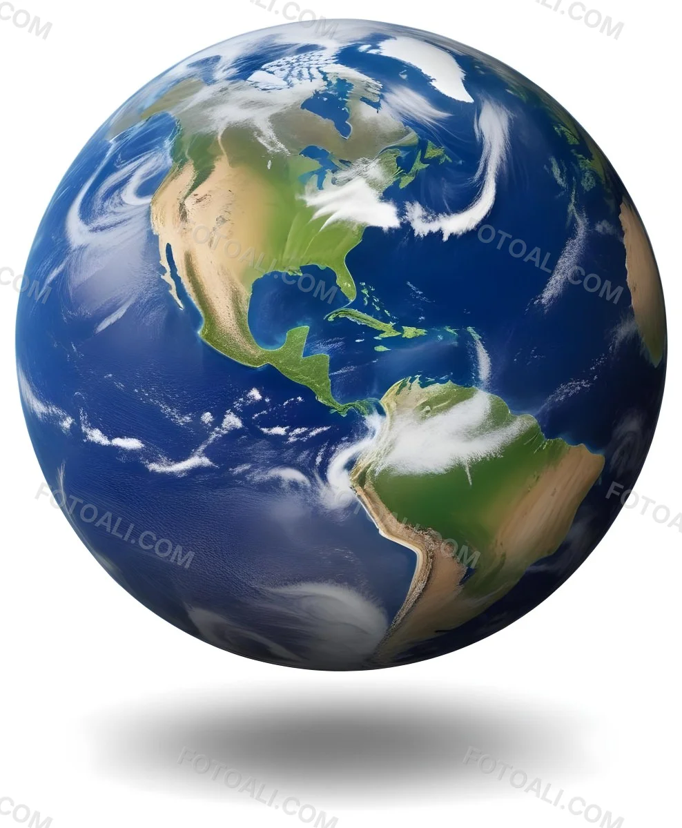 Planet Earth With Visible Continents Oceans And Cloud Cover Centered On The Americas Casting A Shadow On A White Background 26 70bc