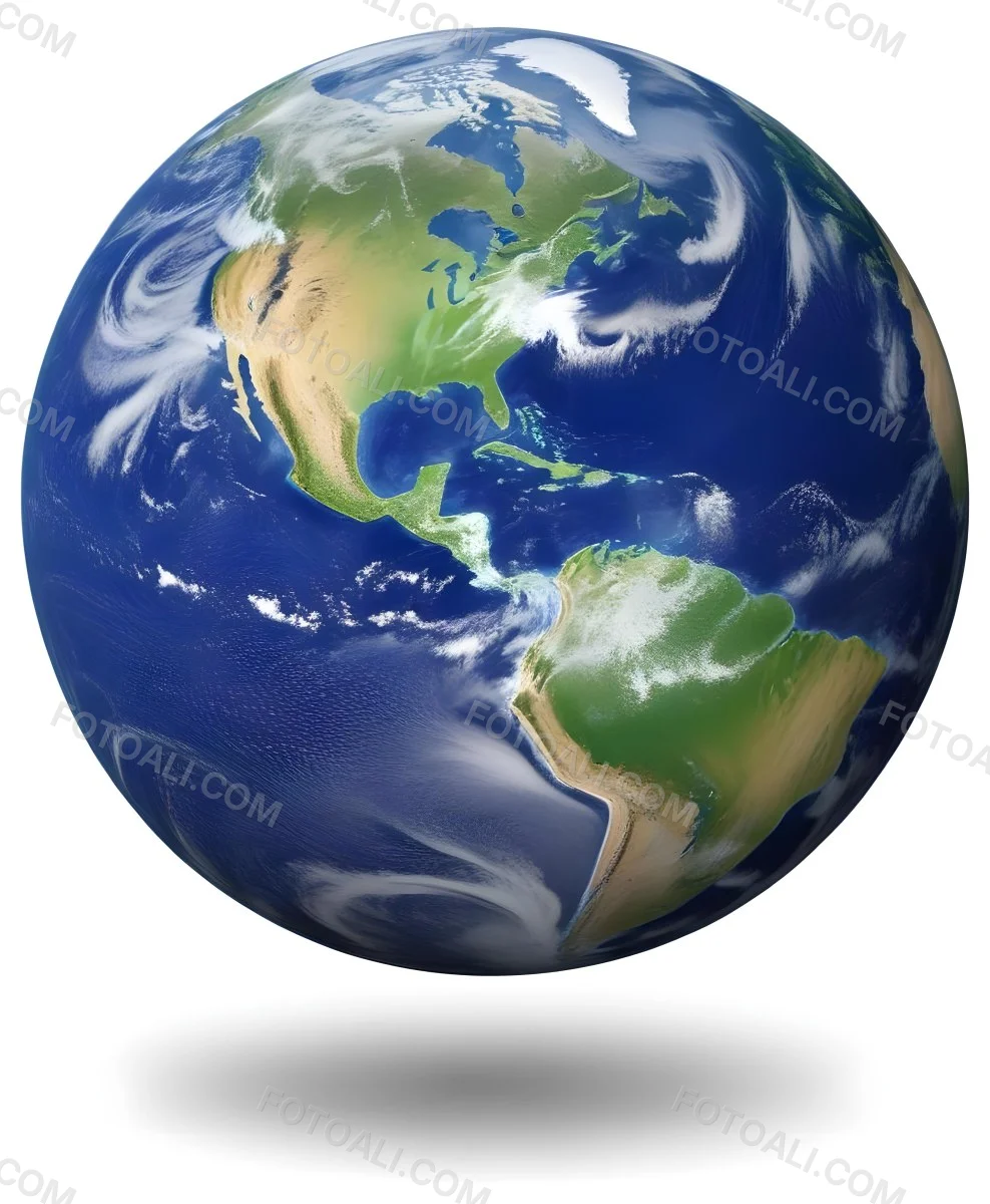 Planet Earth With Visible Continents Oceans And Cloud Cover Centered On The Americas Casting A Shadow On A White Background 28 0640