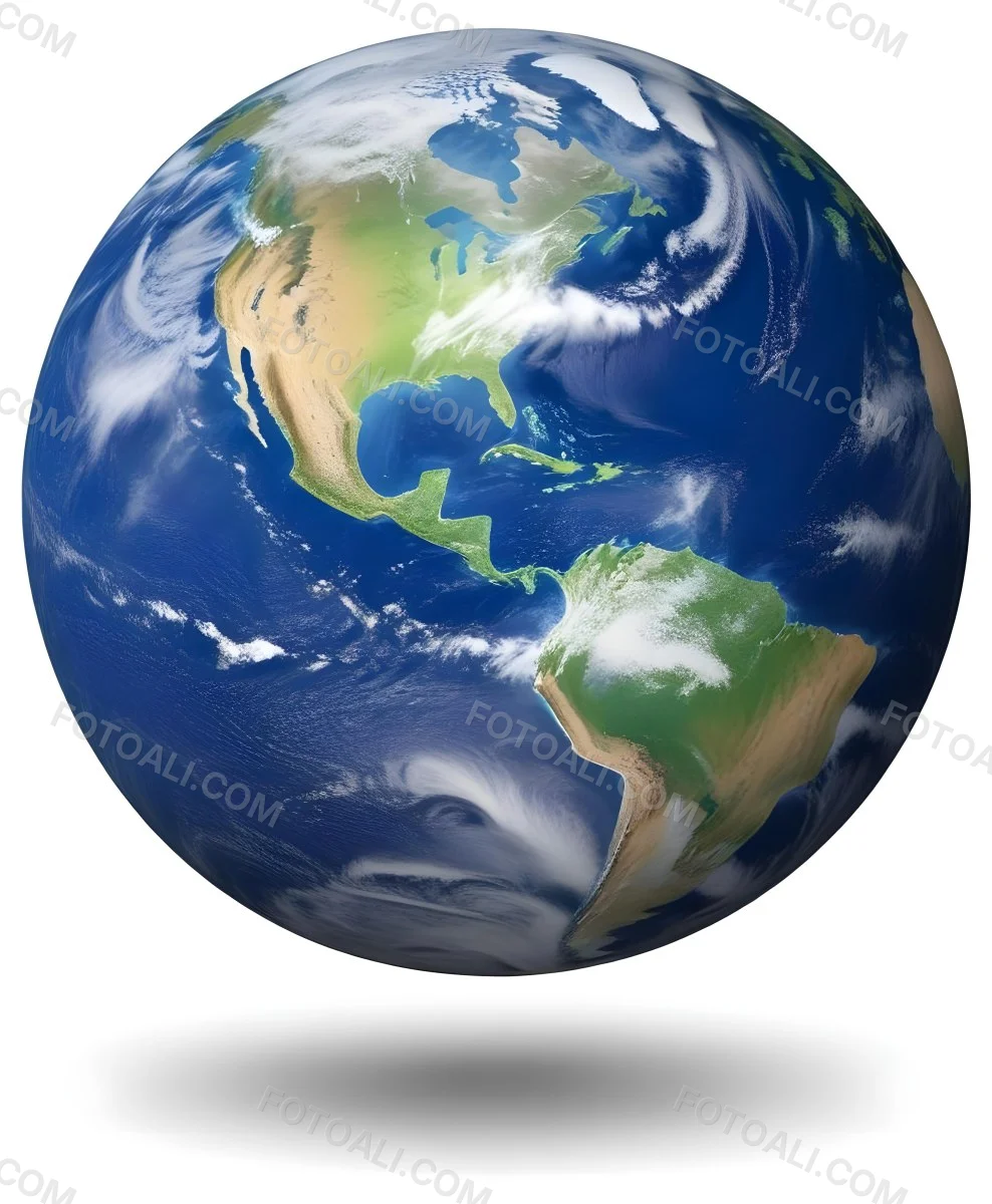 Planet Earth With Visible Continents Oceans And Cloud Cover Centered On The Americas Casting A Shadow On A White Background 3 4092