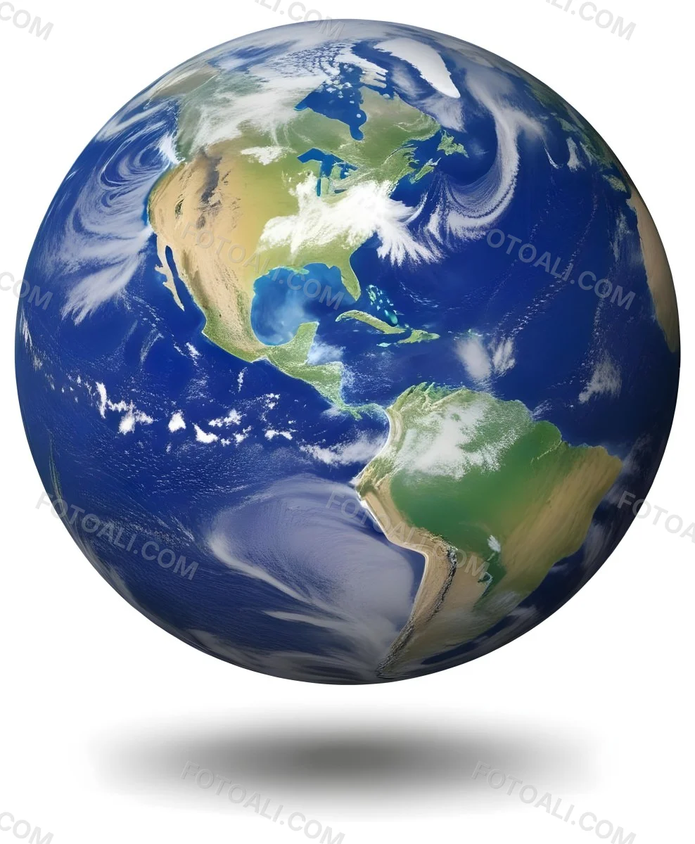 Planet Earth With Visible Continents Oceans And Cloud Cover Centered On The Americas Casting A Shadow On A White Background 30 E2d9