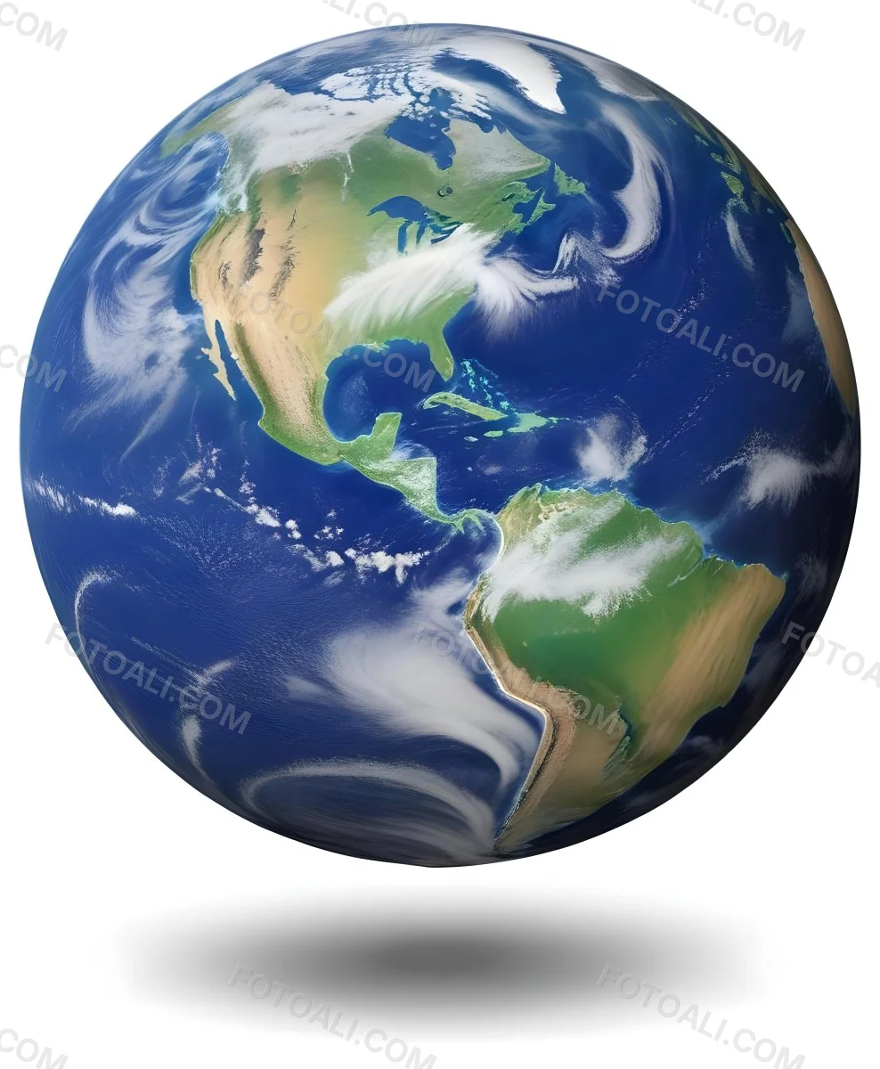 Planet Earth With Visible Continents Oceans And Cloud Cover Centered On The Americas Casting A Shadow On A White Background 4 2d3c