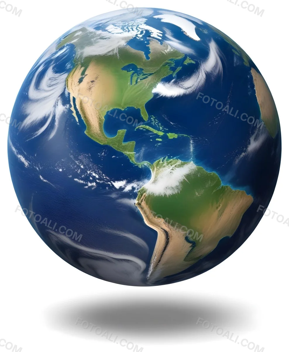 Planet Earth With Visible Continents Oceans And Cloud Cover Centered On The Americas Casting A Shadow On A White Background 5 8035