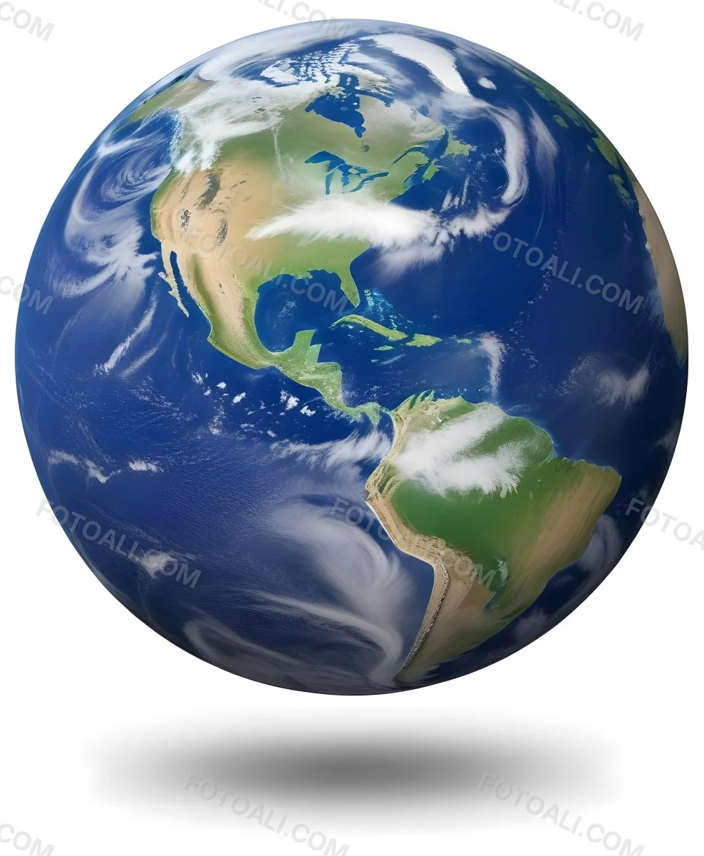 Planet Earth With Visible Continents Oceans And Cloud Cover Centered On The Americas Casting A Shadow On A White Background 9 22af