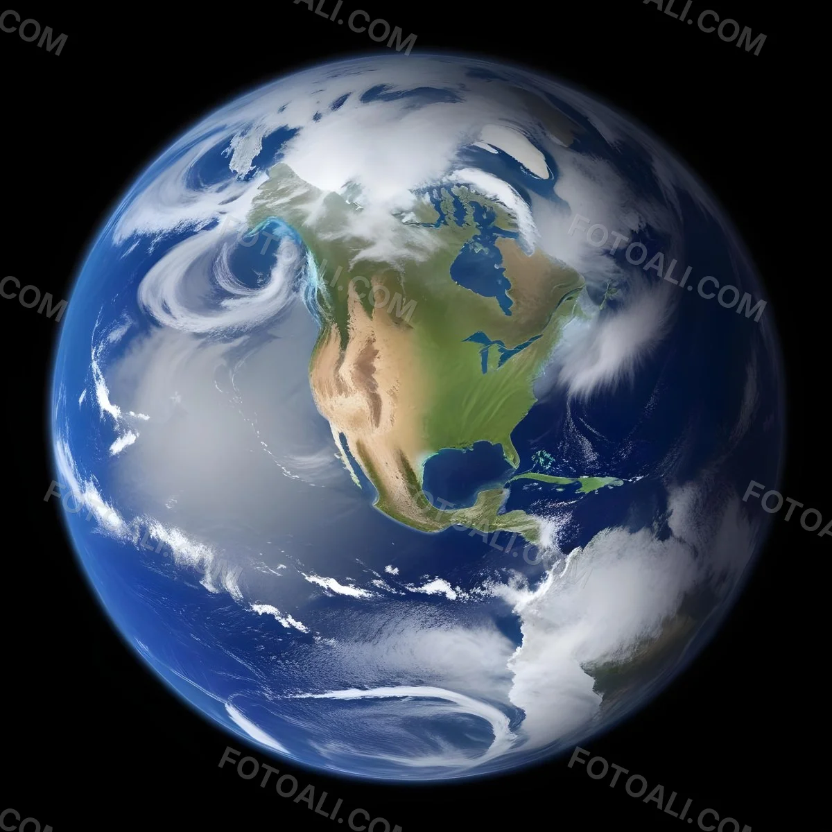 Planet Earth With Visible Continents Oceans And Cloud Formations Showcasing North America Prominently Set Against A Dark Space Background 28 E95b