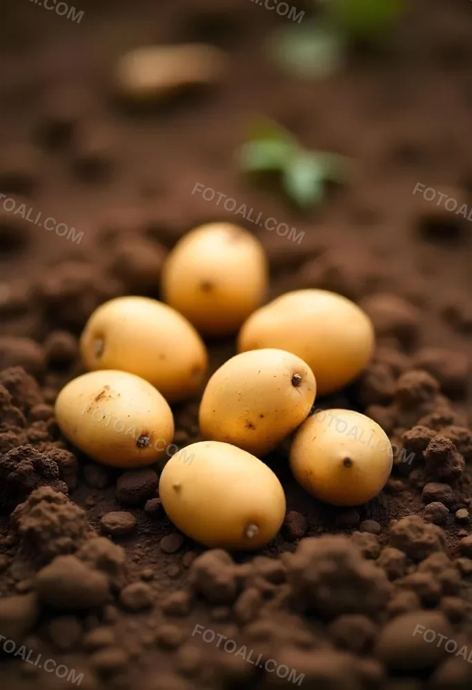 Potatoes On The Ground With Brown Leaves Brown Soil Natural Light Close Up Shot Organic Farming Healthy Food Agriculture Concept 27 61af