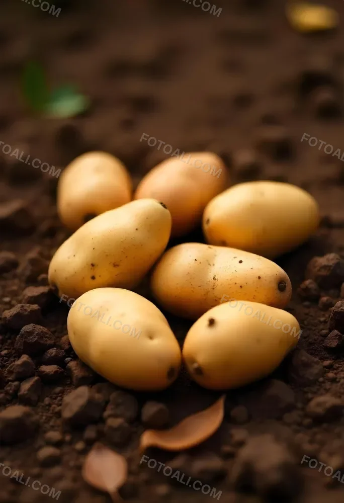 Potatoes On The Ground With Brown Leaves Brown Soil Natural Light Close Up Shot Organic Farming Healthy Food Agriculture Concept 3 1709