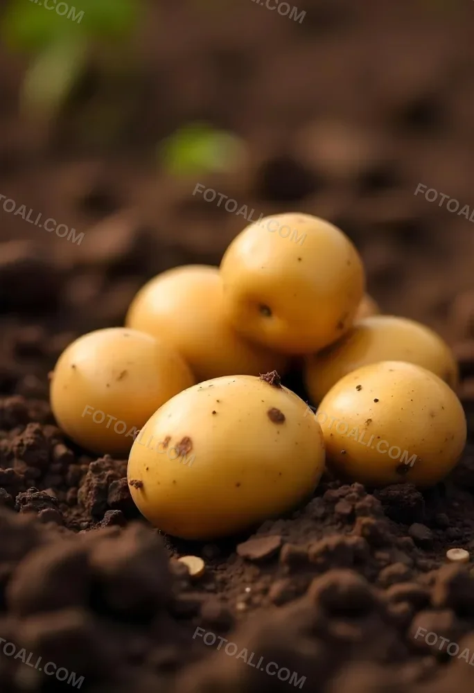 Potatoes On The Ground With Brown Leaves Brown Soil Natural Light Close Up Shot Organic Farming Healthy Food Agriculture Concept 32 5e25