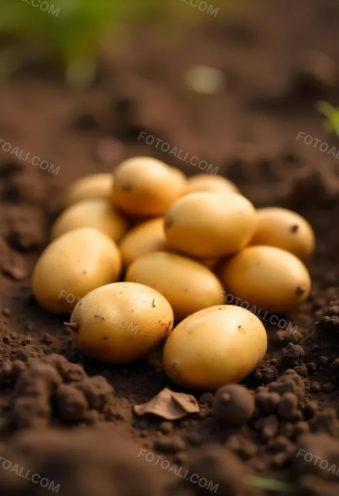 Potatoes On The Ground With Brown Leaves Brown Soil Natural Light Close Up Shot Organic Farming Healthy Food Agriculture Concept 7 A133
