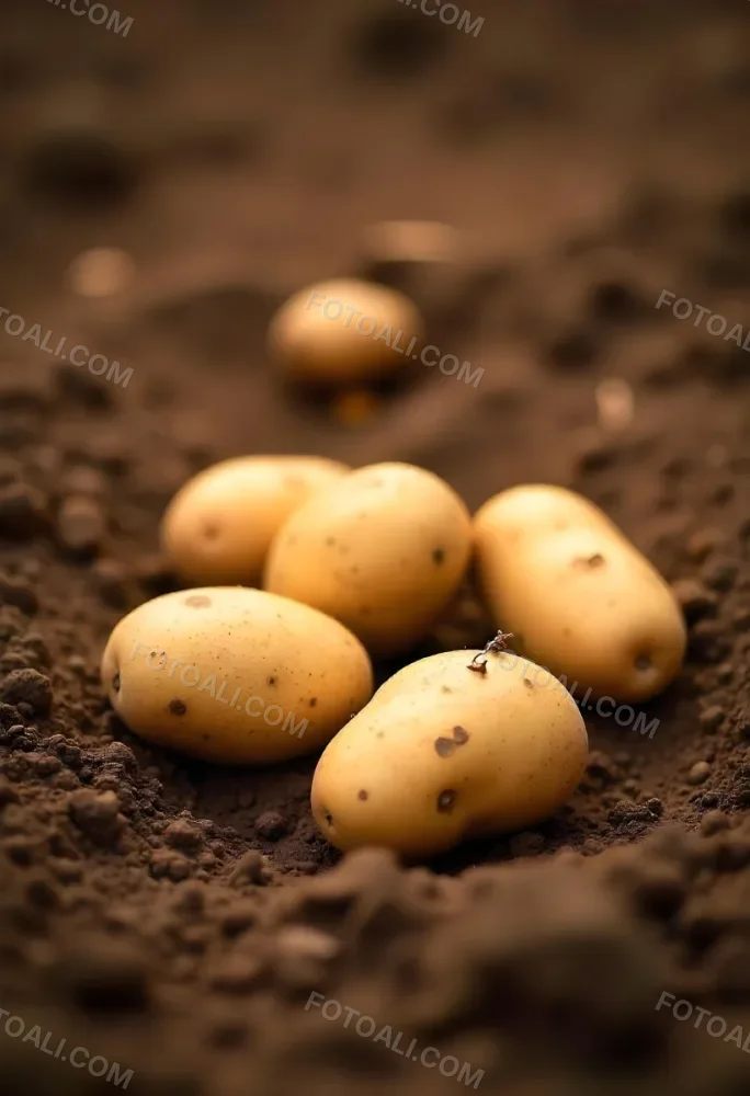 Potatoes On The Ground With Brown Leaves Brown Soil Natural Light Close Up Shot Organic Farming Healthy Food Agriculture Concept 8 Ffbf