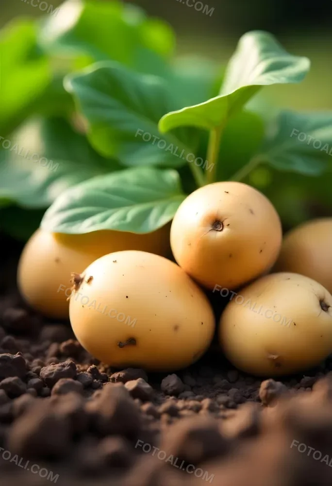 Potatoes On The Ground With Brown Leaves Brown Soil Natural Light Close Up Shot Organic Farming Healthy Food Agriculture Concept 9 90fd