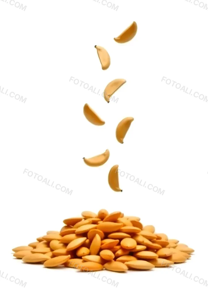 Pumpkin Seeds Falling Into A Pile Of Pumpkin Seeds Isolated On A White Background 1 98c7