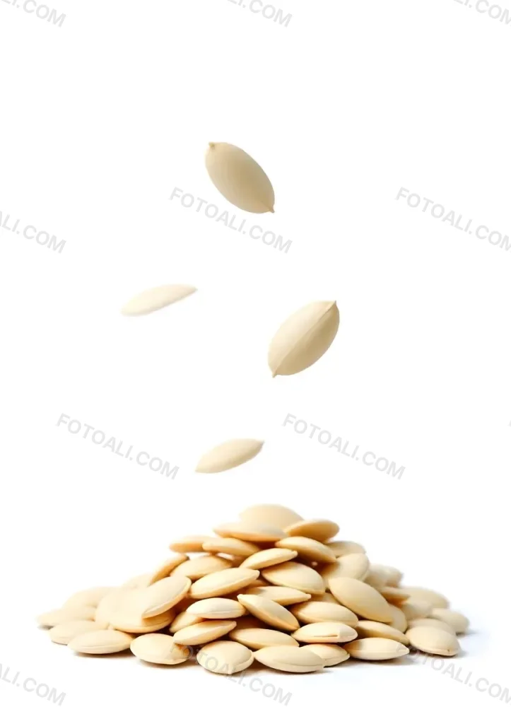 Pumpkin Seeds Falling Into A Pile Of Pumpkin Seeds Isolated On A White Background 13 8ec1