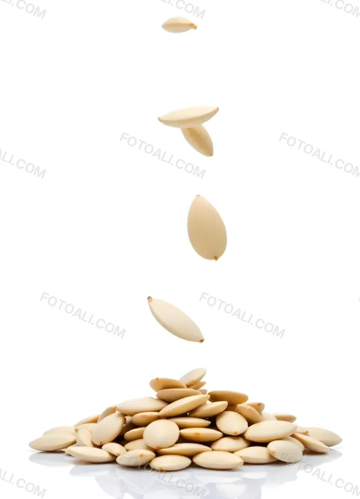Pumpkin Seeds Falling Into A Pile Of Pumpkin Seeds Isolated On A White Background 35 784b