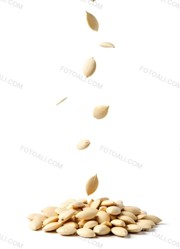 Pumpkin Seeds Falling Into A Pile Of Pumpkin Seeds Isolated On A White Background 7 B8cf