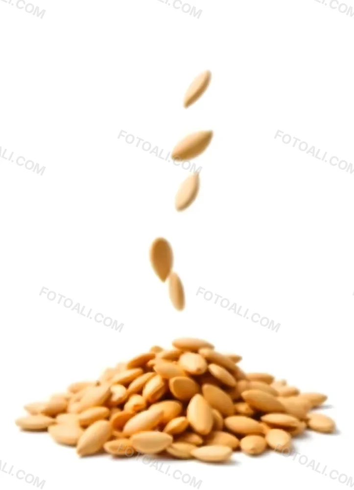 Pumpkin Seeds Falling Into A Pile Of Pumpkin Seeds Isolated On A White Background 8 9239