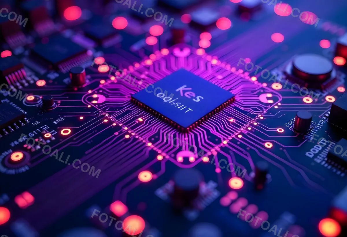 Purple Circuit Board With Intricate Patterns And Glowing Lights Showcasing The Complexity Of Electronic Engineering In A Futuristic Environment 16 550c