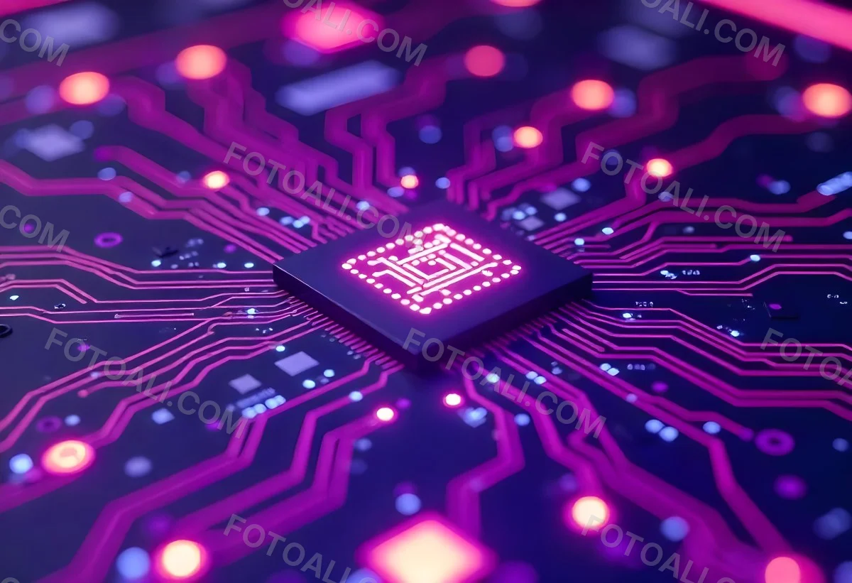 Purple Circuit Board With Intricate Patterns And Glowing Lights Showcasing The Complexity Of Electronic Engineering In A Futuristic Environment 20 862e