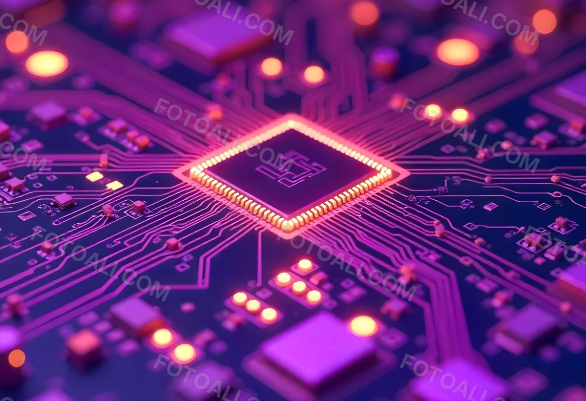 Purple Circuit Board With Intricate Patterns And Glowing Lights Showcasing The Complexity Of Electronic Engineering In A Futuristic Environment 21 35e7