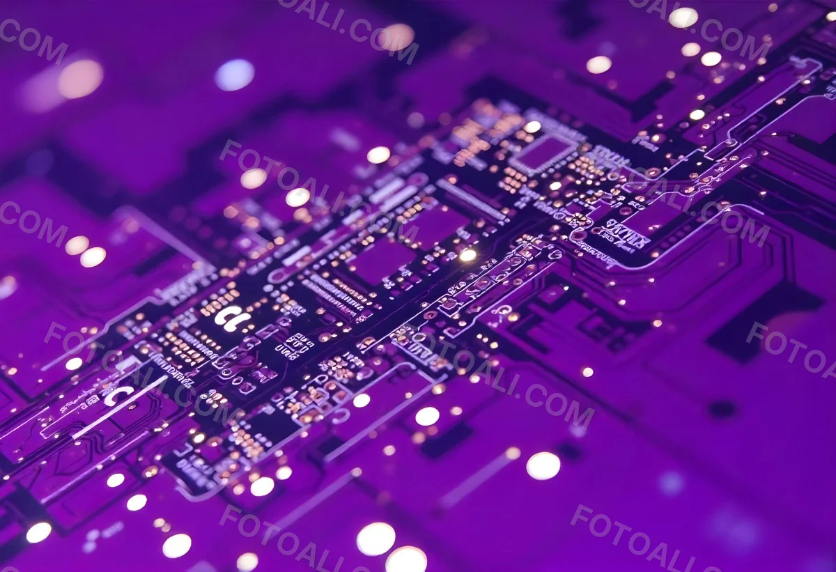 Purple Circuit Board With Intricate Patterns And Glowing Lights Showcasing The Complexity Of Electronic Engineering In A Futuristic Environment 3 A27f