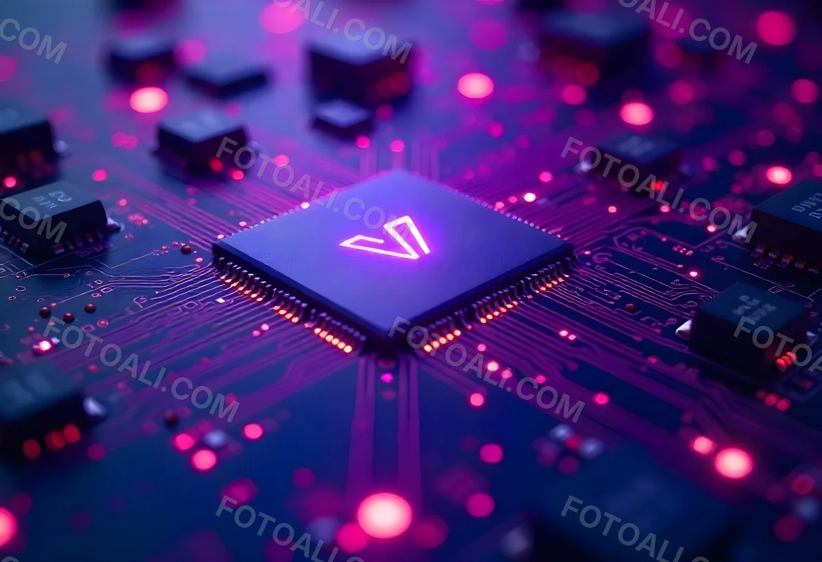 Purple Circuit Board With Intricate Patterns And Glowing Lights Showcasing The Complexity Of Electronic Engineering In A Futuristic Environment 6 9c82