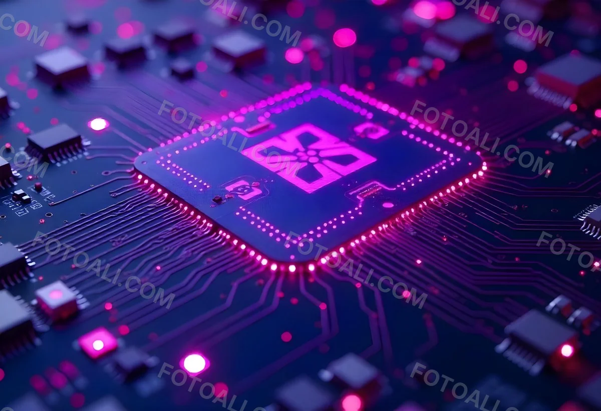Purple Circuit Board With Intricate Patterns And Glowing Lights Showcasing The Complexity Of Electronic Engineering In A Futuristic Environment 8 99c6
