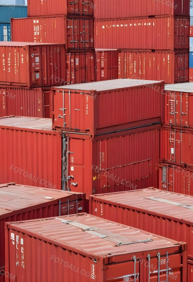 Red Cargo Containers Stacked On Top Of Each Other With A Metal Latch Visible On The Side Of One Of The Containers In A Sunny Environment Against A Background Of A Shipping Yard 4 B6b8