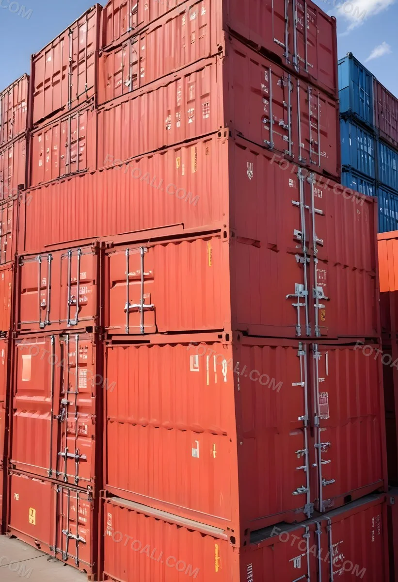 Red Cargo Containers Stacked On Top Of Each Other With A Metal Latch Visible On The Side Of One Of The Containers In A Sunny Environment Against A Background Of A Shipping Yard 7 F61c
