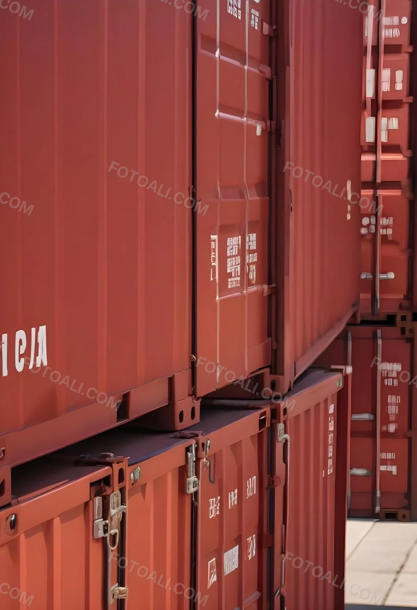 Red Cargo Containers Stacked On Top Of Each Other With A Metal Latch Visible On The Side Of One Of The Containers In A Sunny Environment Against A Background Of A Shipping Yard 8 Dc25