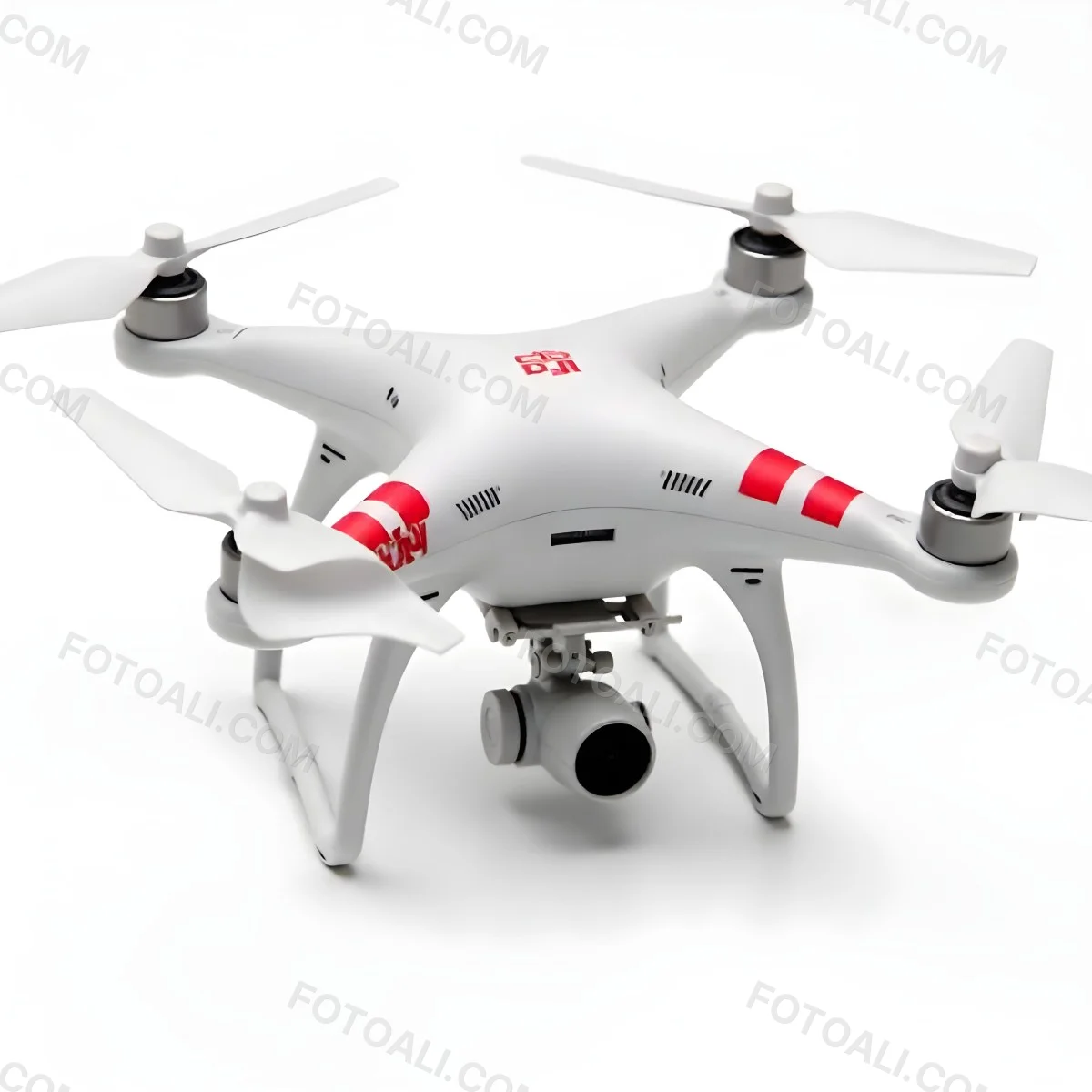 Red Dji Phantom Drone With White Stripes Camera Attached On A White Background 10 93c2