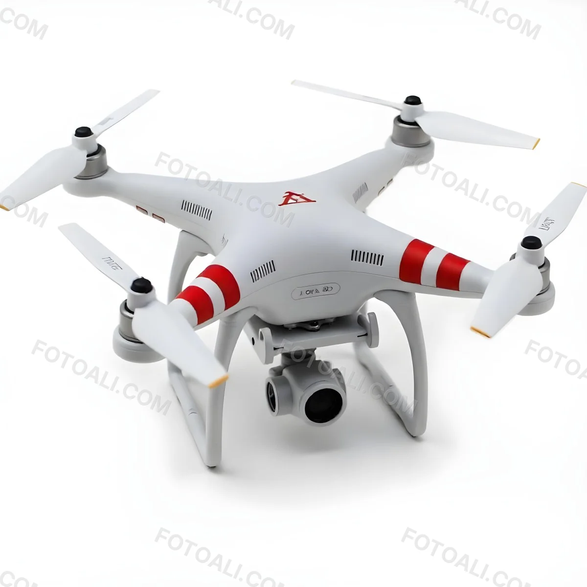 Red Dji Phantom Drone With White Stripes Camera Attached On A White Background 14 7dce