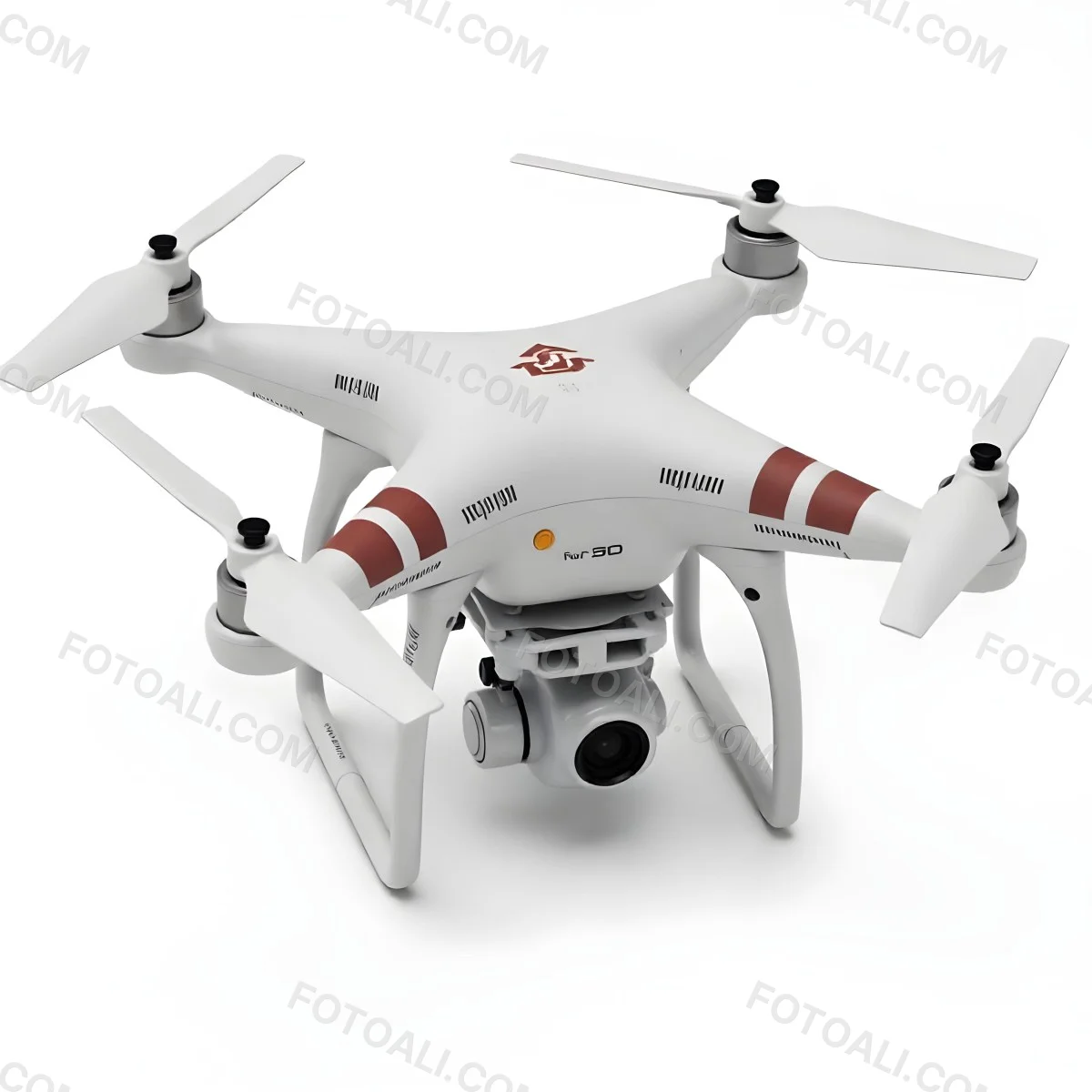 Red Dji Phantom Drone With White Stripes Camera Attached On A White Background 18 A31d