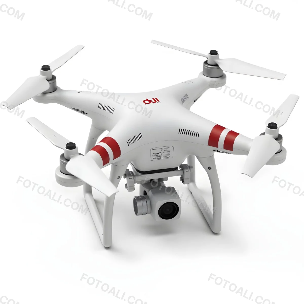 Red Dji Phantom Drone With White Stripes Camera Attached On A White Background 19 49a8