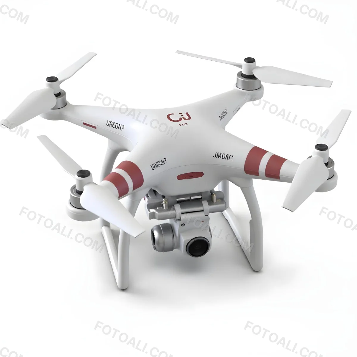 Red Dji Phantom Drone With White Stripes Camera Attached On A White Background 24 Aa32
