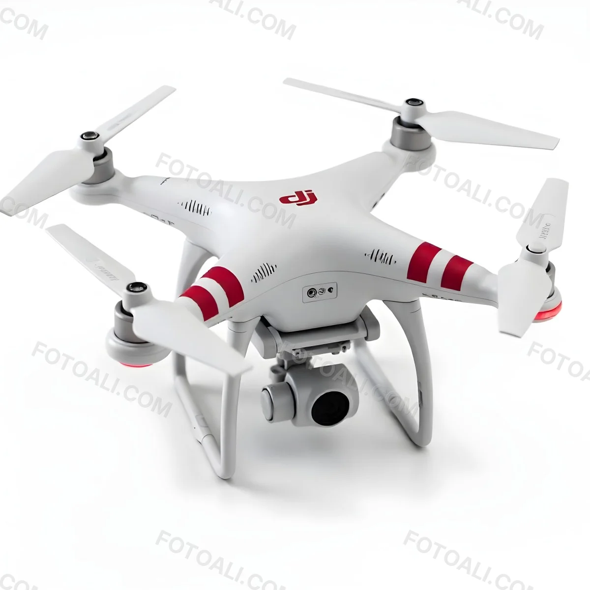 Red Dji Phantom Drone With White Stripes Camera Attached On A White Background 6 2155