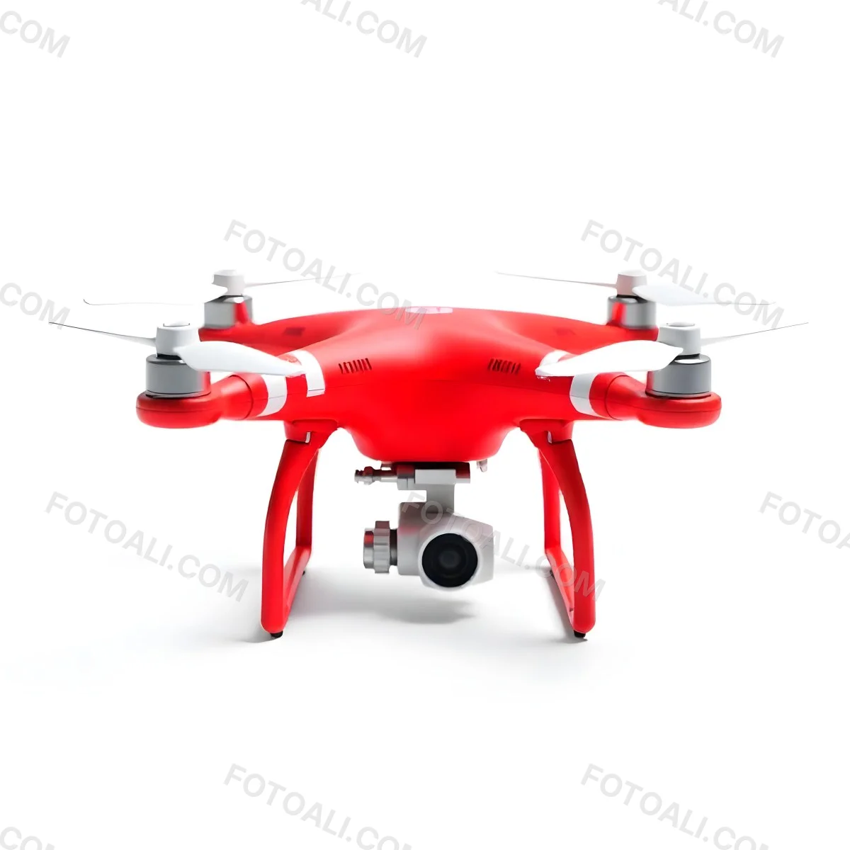 Red Dji Phantom Drone With White Stripes Camera Attached On A White Background 7 De1c