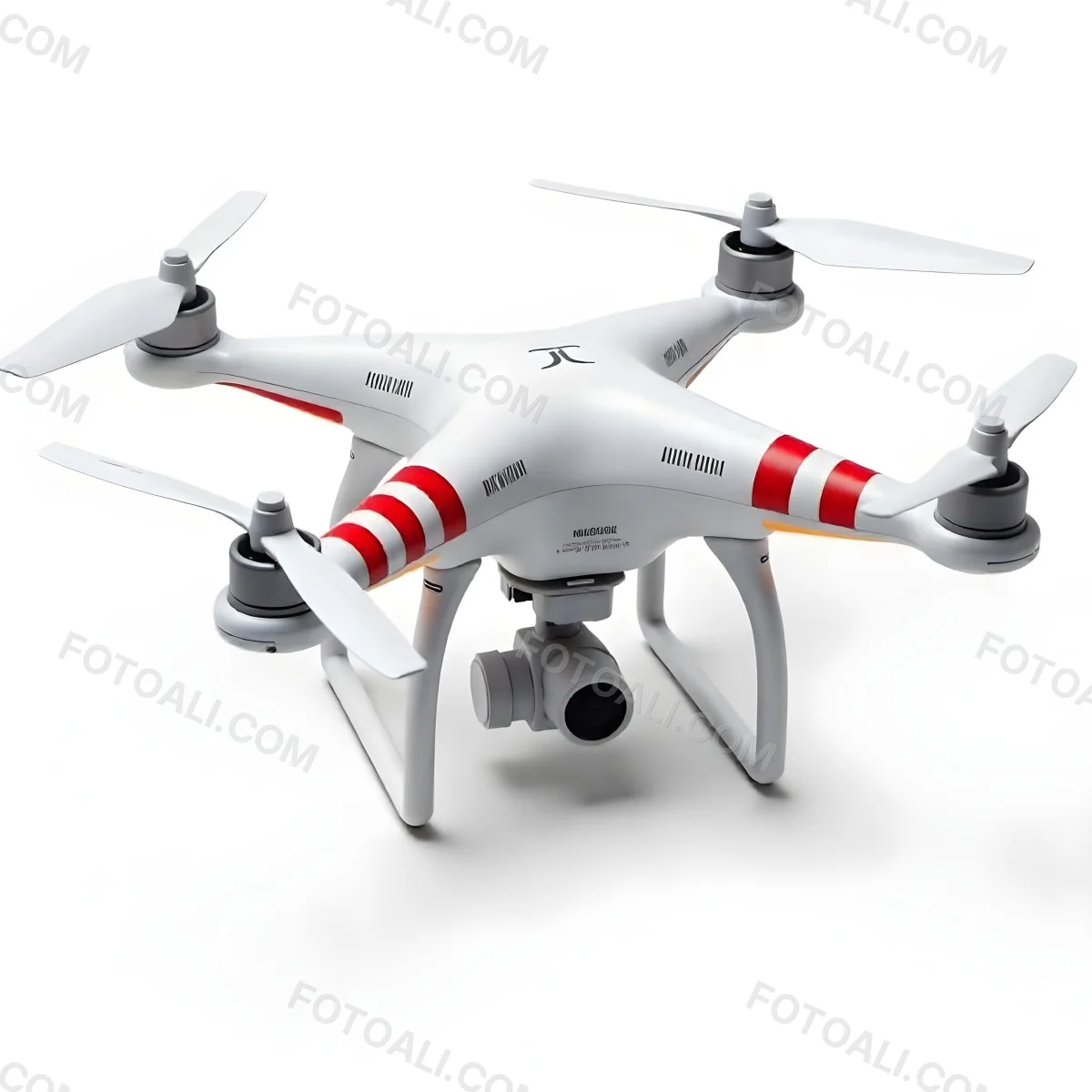 Red Dji Phantom Drone With White Stripes Camera Attached On A White Background 8 166e