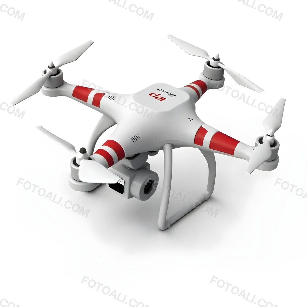 Red Dji Phantom Drone With White Stripes Camera Attached On A White Background 9 F990