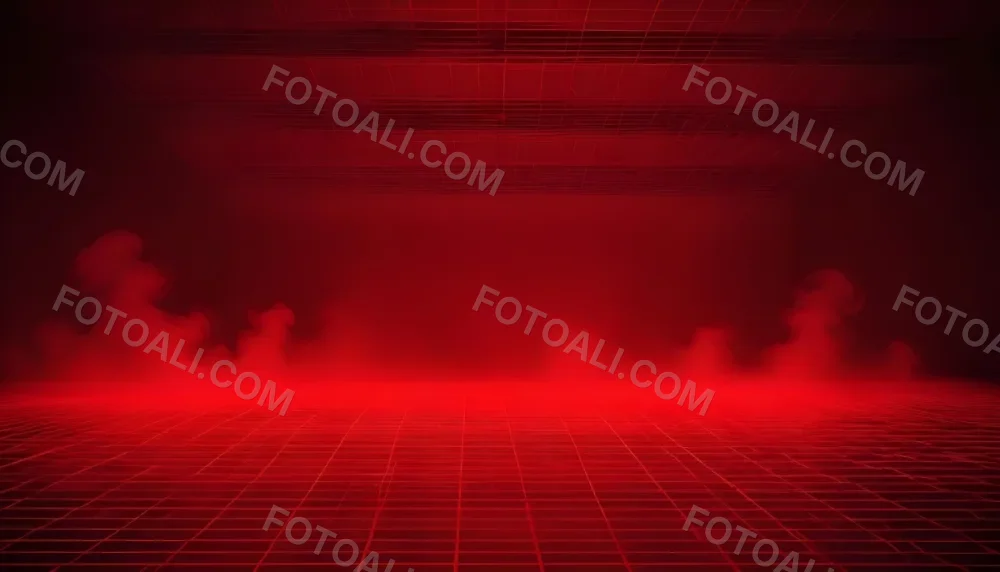 Red Grid Floor With Red Smoke And Red Background With Horizontal Lines Vaporwave Style 15 58b6