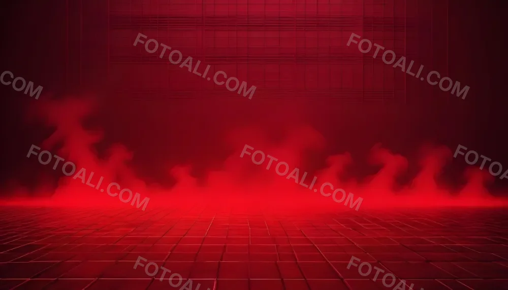 Red Grid Floor With Red Smoke And Red Background With Horizontal Lines Vaporwave Style 25 34c9