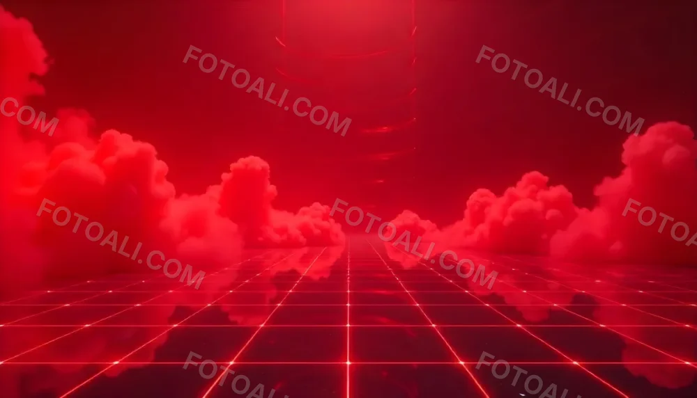 Red Grid Floor With Red Smoke And Red Background With Horizontal Lines Vaporwave Style 26 3df1