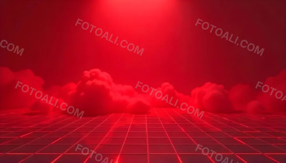 Red Grid Floor With Red Smoke And Red Background With Horizontal Lines Vaporwave Style 27 50f2