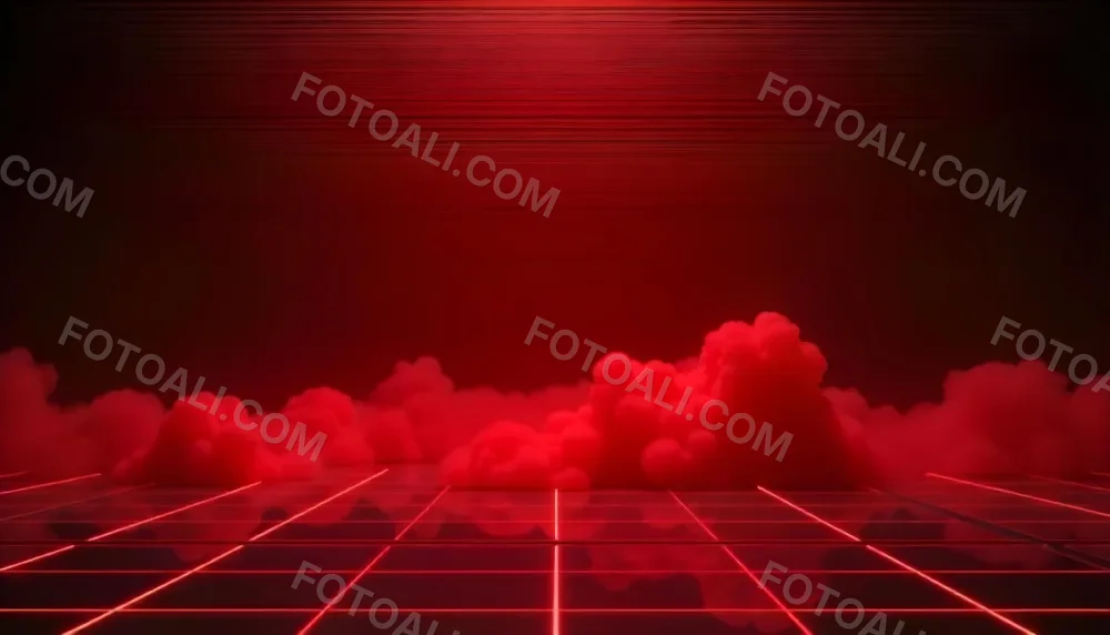 Red Grid Floor With Red Smoke And Red Background With Horizontal Lines Vaporwave Style 29 8006