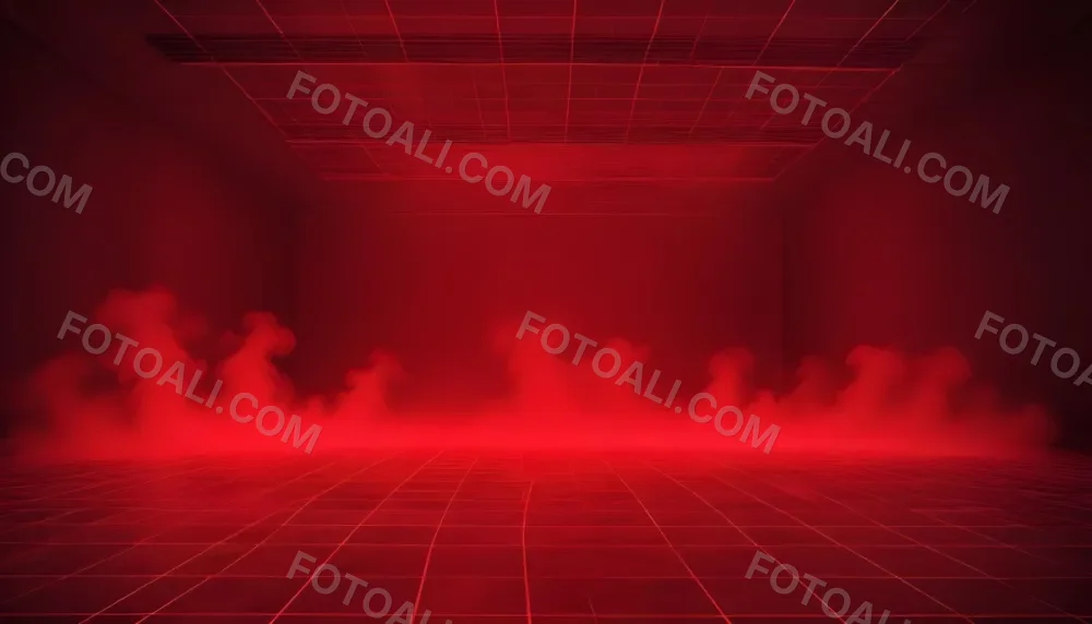 Red Grid Floor With Red Smoke And Red Background With Horizontal Lines Vaporwave Style 4 D2cf