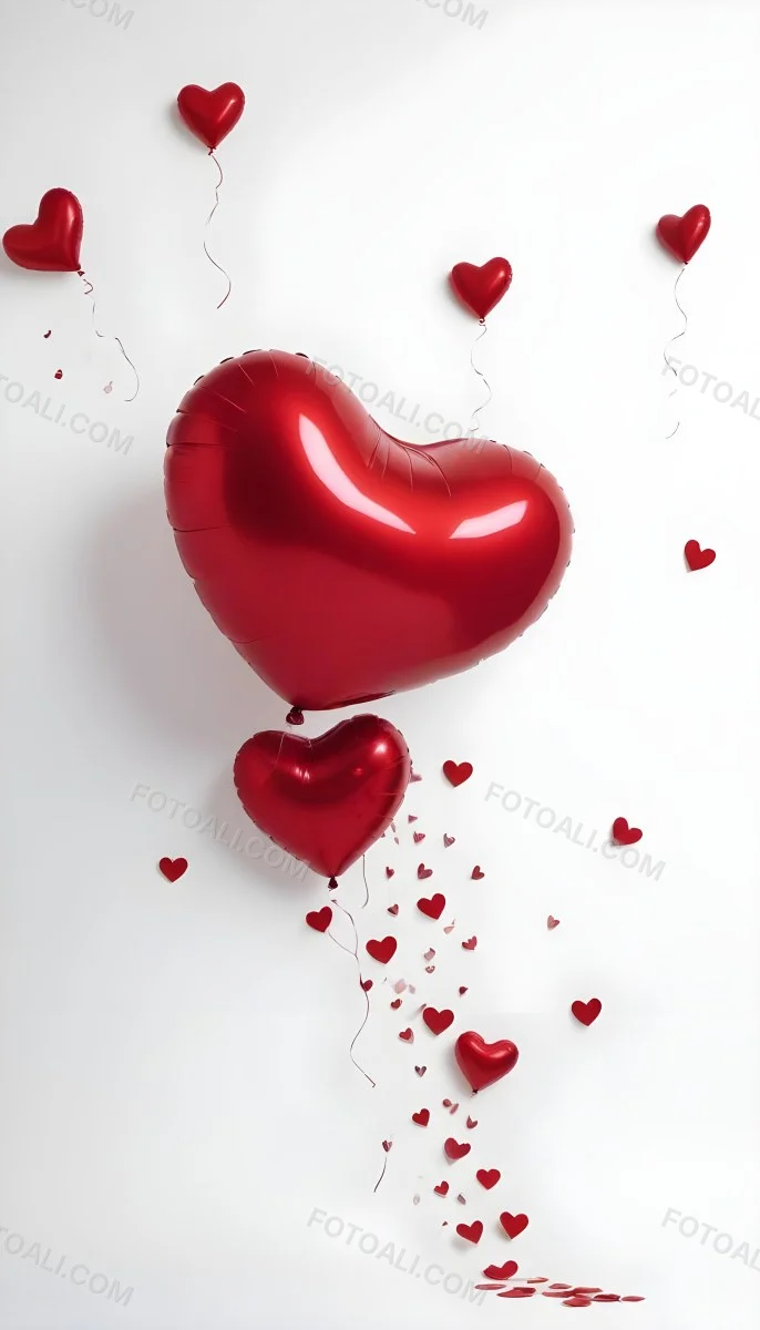 Red Heart Shaped Balloons Floating Against A Gray Background Creating A Romantic And Festive Atmosphere 16 0147
