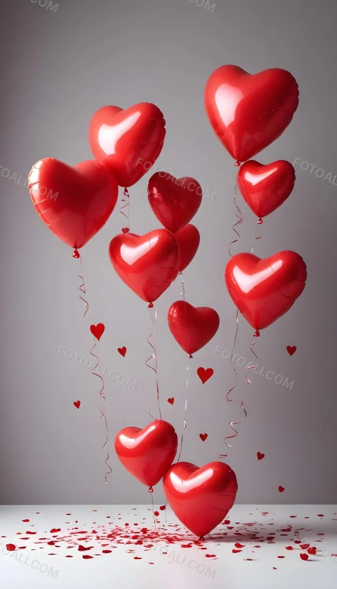 Red Heart Shaped Balloons Floating Against A Gray Background Creating A Romantic And Festive Atmosphere 2 34ef