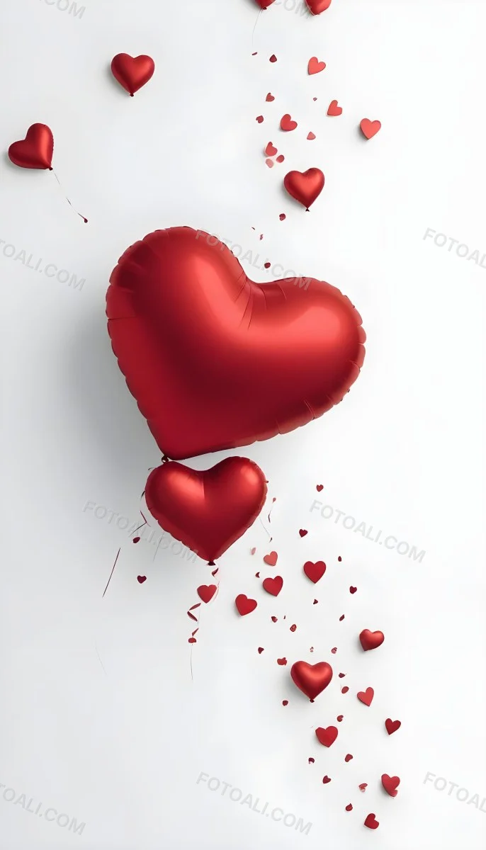 Red Heart Shaped Balloons Floating Against A Gray Background Creating A Romantic And Festive Atmosphere 20 Dcbd
