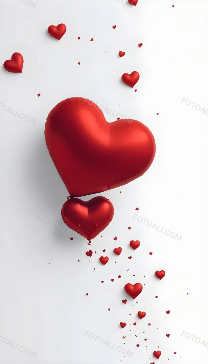 Red Heart Shaped Balloons Floating Against A Gray Background Creating A Romantic And Festive Atmosphere 21 Ea43