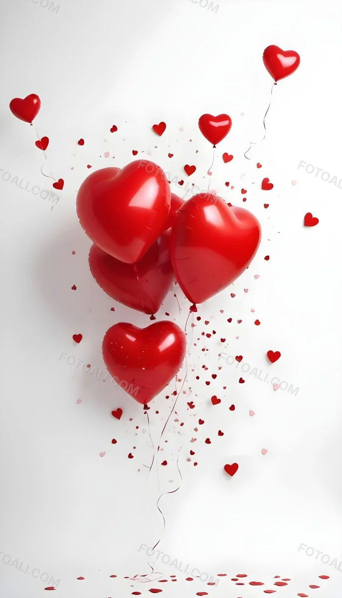 Red Heart Shaped Balloons Floating Against A Gray Background Creating A Romantic And Festive Atmosphere 3 C5dd