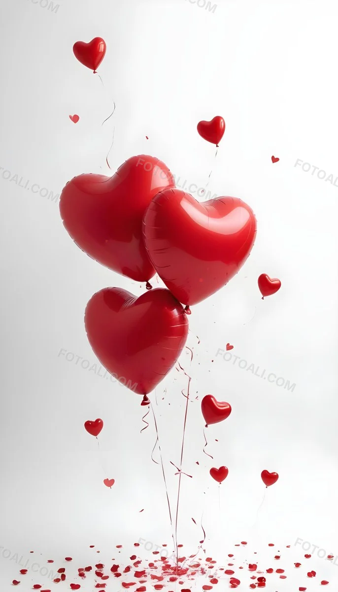 Red Heart Shaped Balloons Floating Against A Gray Background Creating A Romantic And Festive Atmosphere 4 B6e0