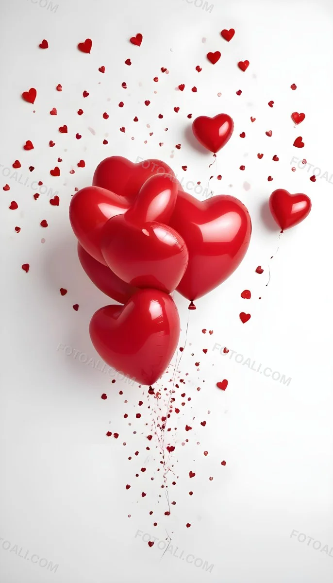 Red Heart Shaped Balloons Floating Against A Gray Background Creating A Romantic And Festive Atmosphere 6 1c3c